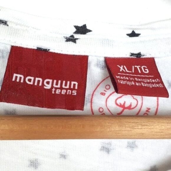 Manguun Cap Sleeve Tee White Black Stars Big Girls Size XL - Picture 4 of 10